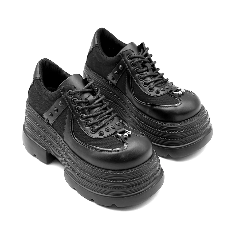 New Women's Gothic Ankle Rock Boots Dark Punk Shoes Round Toe Lace Up Heel Height 9CM Chunky Platform Shoes Woman Sneakers