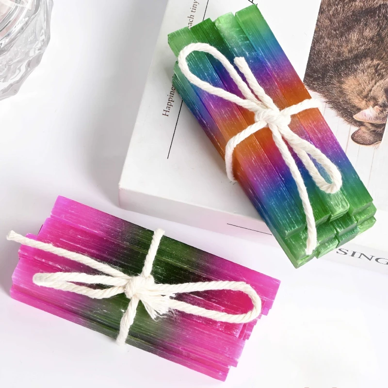 

10Pieces Rainbow Aura Selenite Wand Stone Multicolor Aura Raw Selenite Stick Natural Protection Reiki Healing Crystal – 10cm