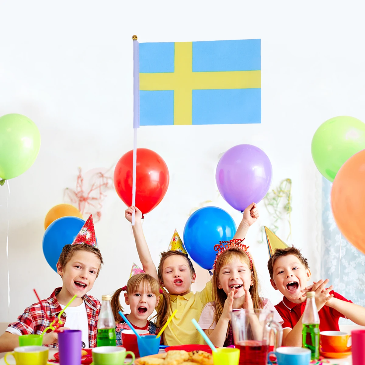 

50pcs Hand Held Small Sweden Flag On Stick International World Country Stick Flags Banners Party Decoration