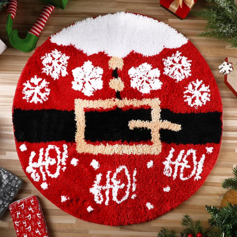 VIKAMA Weihnachts-Rundteppich, weich, warm und rutschfest, für Schlafzimmer, Eingangsmatte, Nachttisch, Wohnzimmer, Sofa, Heimdekoration