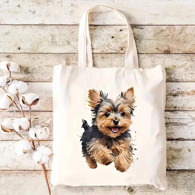 Cute Dog Pattern Tote Bag Grocery Shopping Bag Multifunctional Double-sided Printed Handbag Storage Bag