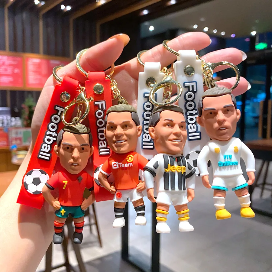 Creative cartoon cr7 football character keychain cute penalty kick Cristiano Ronaldo character keychain men s and women s bag pe