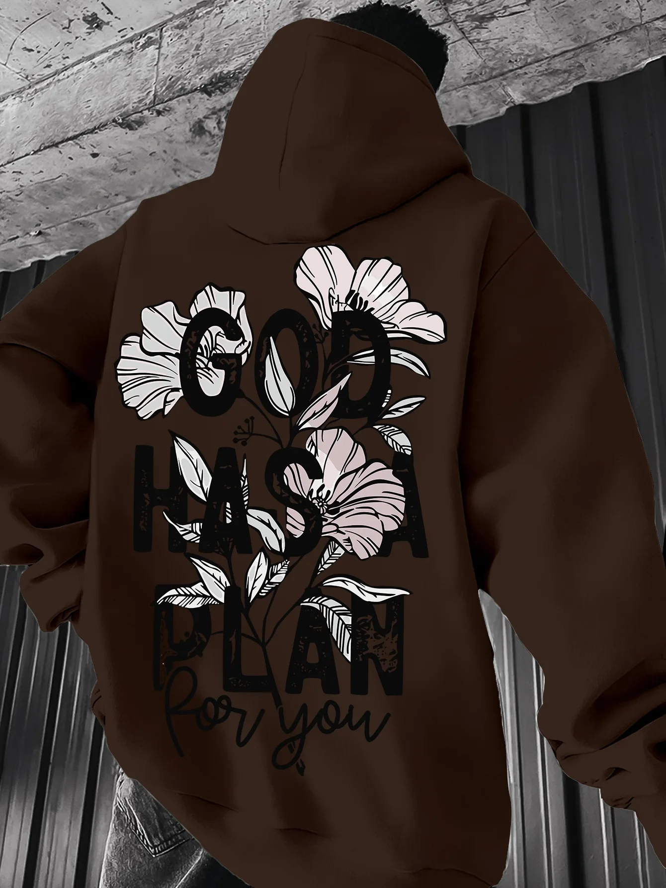 Herren-Hoodie „Gott hat einen Plan für dich“ Blumendruck Kapuzenpullover Lässiger Langarm Loser Pullover Hoodie Streetwear – Detail 11