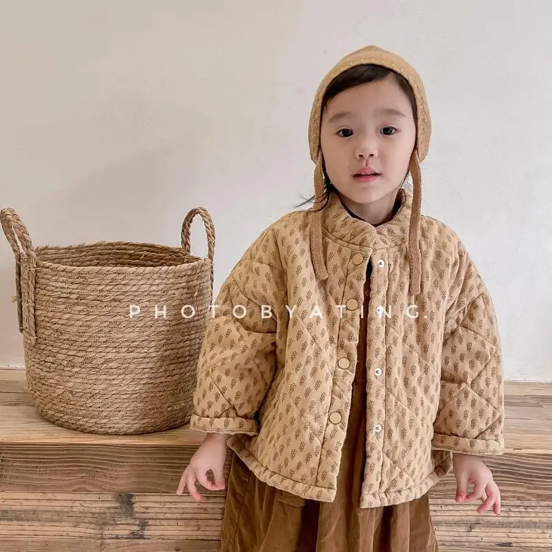 

Осенне-зимняя стеганая куртка для девочек, теплое пальто, топы с круглым вырезом и принтом, новая модная удобная детская одежда от 7 до 12 лет