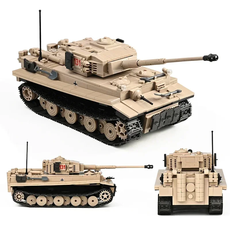 1018Pcs WW2 Tank Military Tiger 131 Model Building Blocks German Heavy Tank Weapons Construction Bricks Toys Gifts for Kids Boy