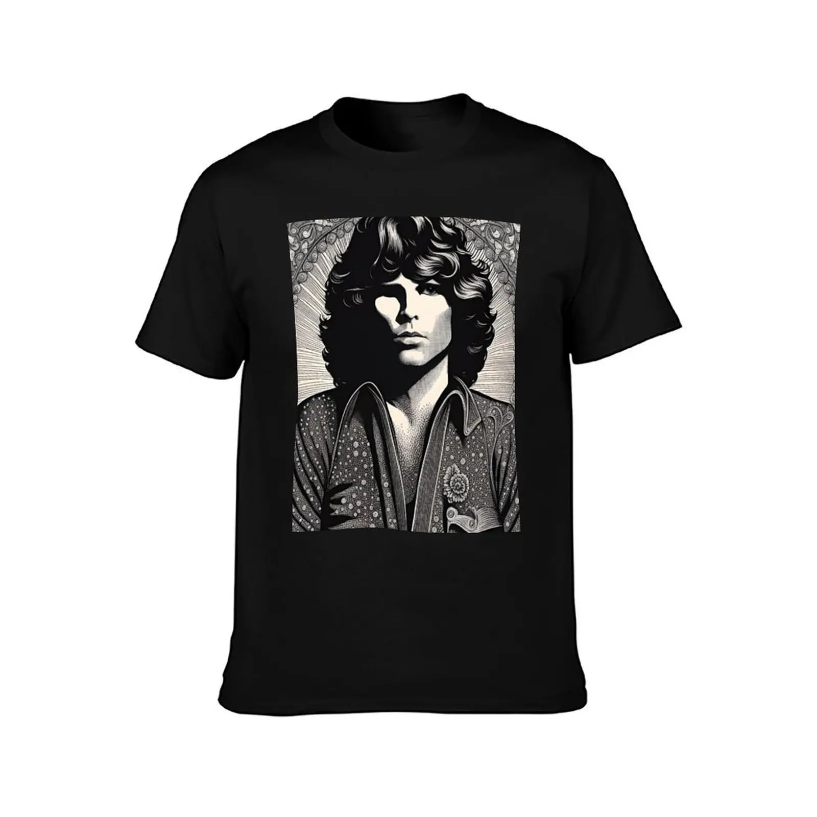 Jim Morrison Art The American Poet T-Shirt Basic Crew Neck Short Sleeve Top T-Shirt