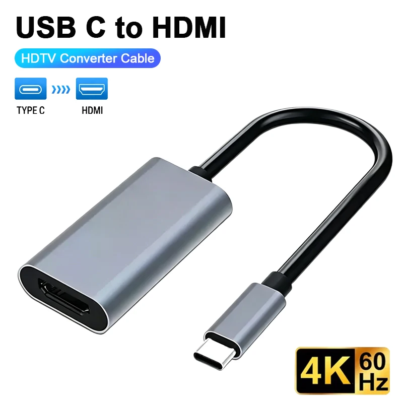 Adaptador Tipo C para HDMI 4K 60Hz 30Hz, Cabo Conversor USB 3.1 Masculino para HDMI Feminino para MacBook, Chromebook, Samsung, Xiaomi