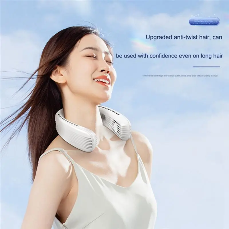 BABZ Bladeless Neck Fan Rechargeable Portable Hands Free 3000mAh USB Low Noise for Outdoor Sports White