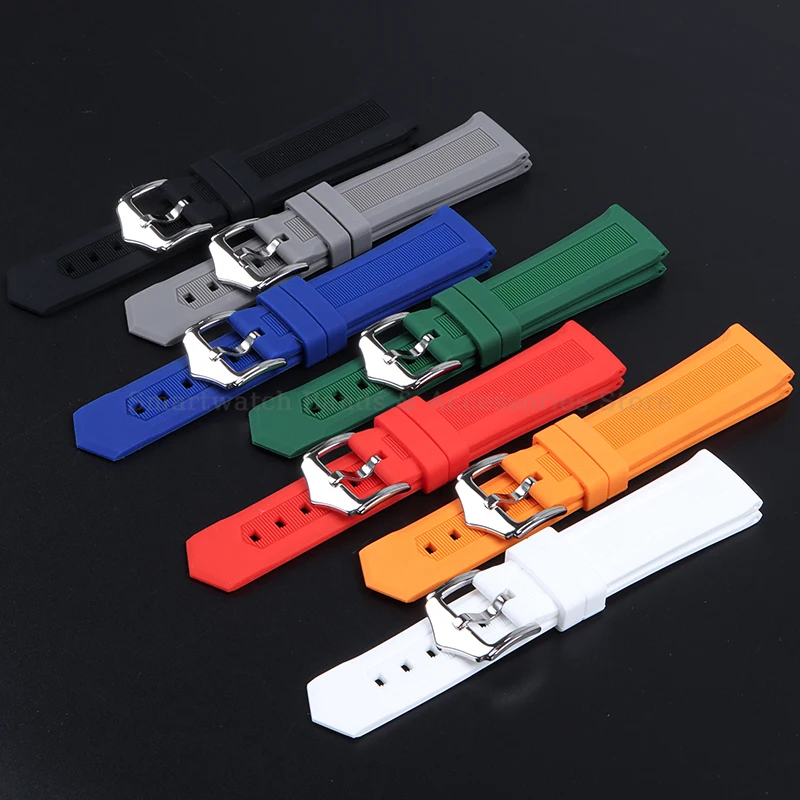 Soft Silicone Watch Strap 18mm 19mm 20mm 22mm 23/24mm 26mm 28mm Elastic Rubber Bracelet Metal Pin Buckle for Samsung for Huawei