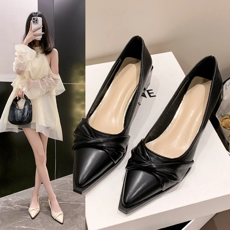 Shoes Woman Heels Luxury Women's Shoes Elegant Heel with Pointed Head Dress Pump Black Sexy Slip-on Ladies Shoes on Sale Wedding