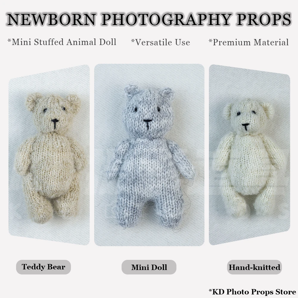 Cute Knitted Mini Teddy Bear Props for Newborn Photography Theme Handmade Knit Animal Photo Dolls Studio Baby Shooting Accessory