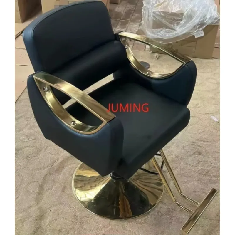 Wholesale Modern Hair Salon Professional Hydraulic Recliner Barber Chairs Golden Leather Men Women's Barberia Sillas Metal Base