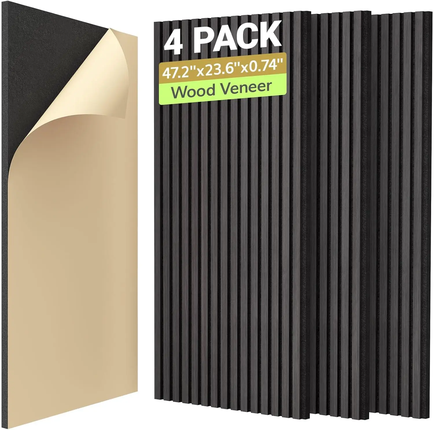 4 paneles acústicos de chapa de madera, 120x60cm, negros, autoadhesivos, azulejos de pared 3D