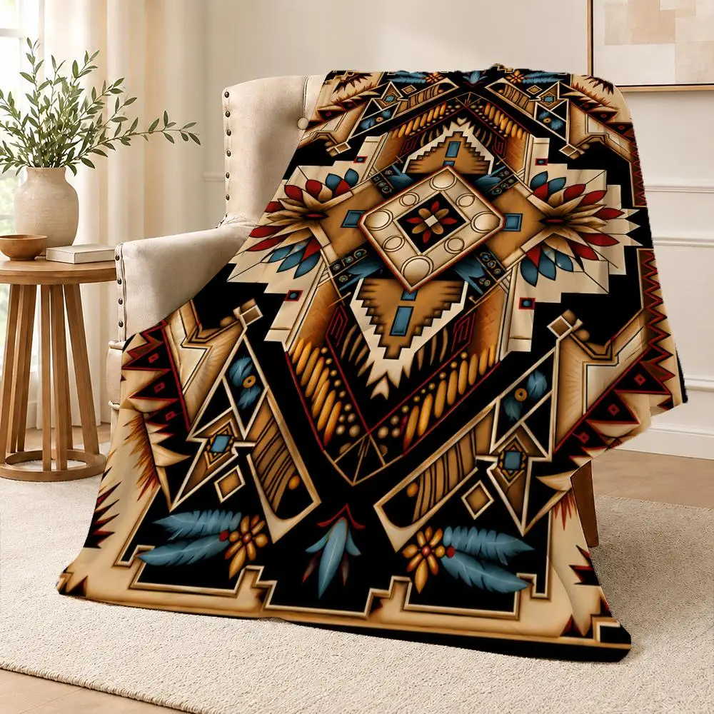 Navajo Native Tribal Geometric Southwestern Art Throw Soft Flannel Throw Blanket for Couch Bed Sofa Warm Cozy All Season