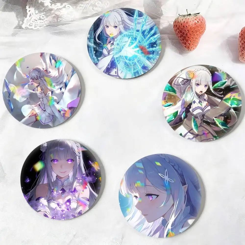 R-Re ZERO Anime Cute E-Emilia  25 32 44 58 75mm Badges Personalized Round Brooches Pins Accessory Gift