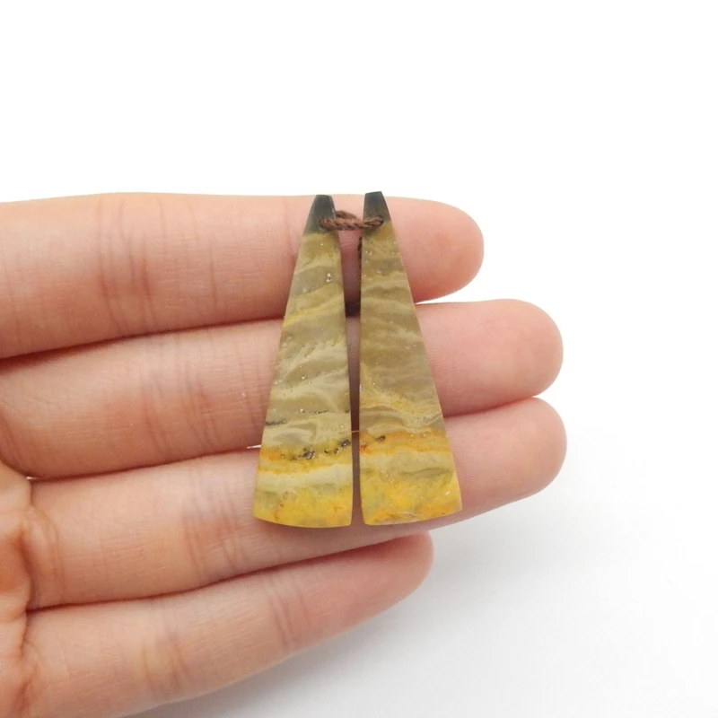 Natural Bumble Bee Jasper Earring Beads Matched Pair Gemstone Jewelry Components for DIY Accessories  39x12x4mm 4.8g