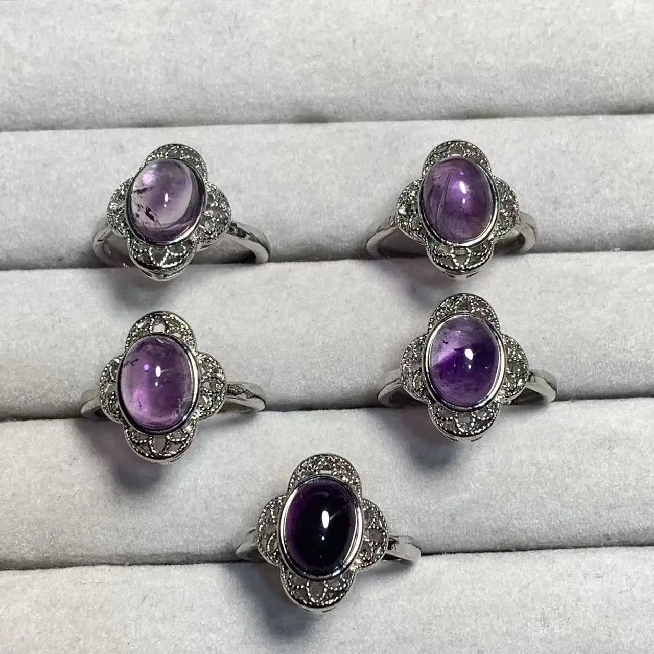 12 Natural Amethyst Ring Stone Female Handmade Rings Jewelry for Women Gift Purple Flower