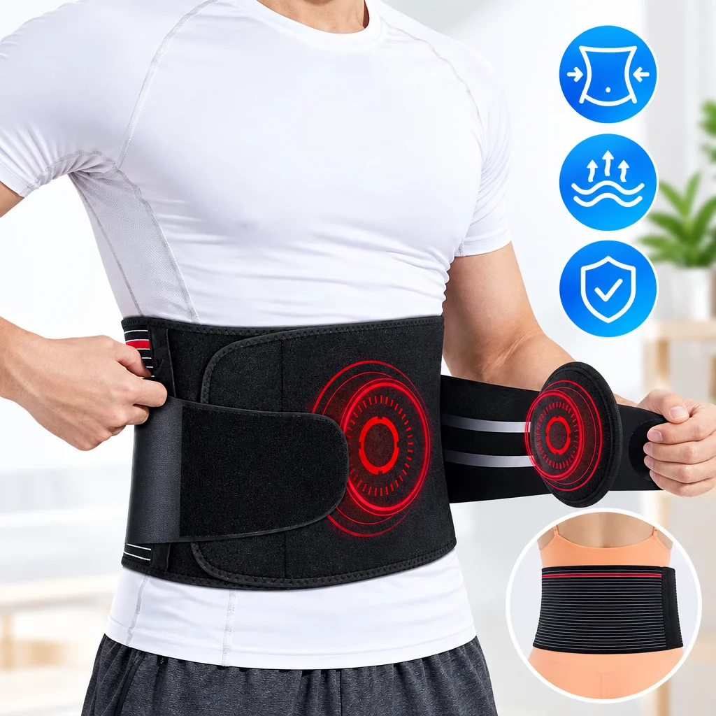 Hernia Belt Front-Wearing Inguinal Hernia Support with 2 Replaceable Pads Adjustable Compression Strap Lumbar Support