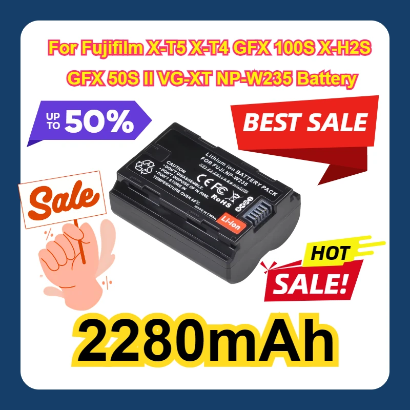 

2pcs 2280mAh For Fujifilm X-T5 X-T4 GFX 100S X-H2S GFX 50S II VG-XT NP-W235 Battery