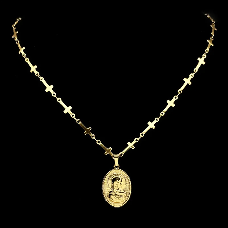

Classic Our Lady of Guadalupe Virgin Mary Pendant Necklace for Women Men Stainless Steel Gold Color Religion Cross Chain Jewelry