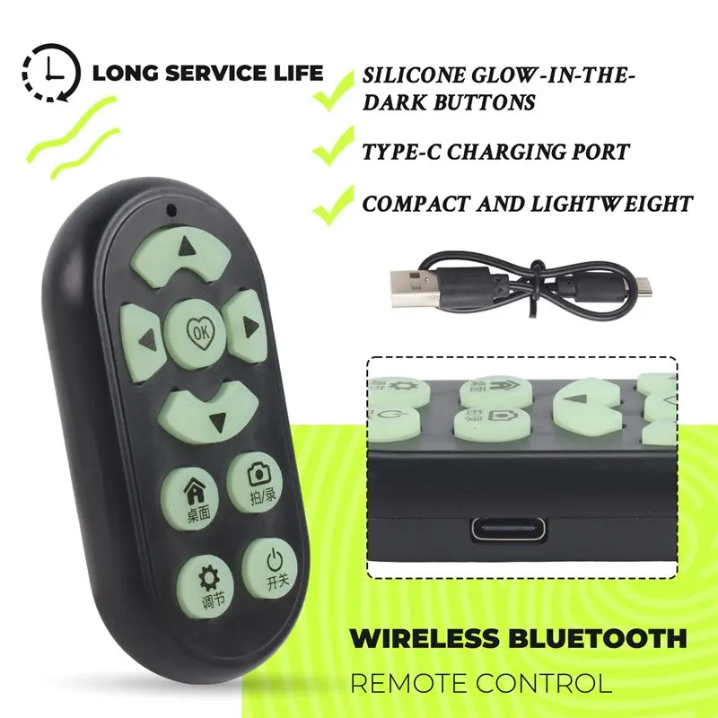 ABKQ-Wireless Bluetooth Remote Control For Mobile Phones For Short Videos Photo Taking E-Book Page Turning Luminous Button A