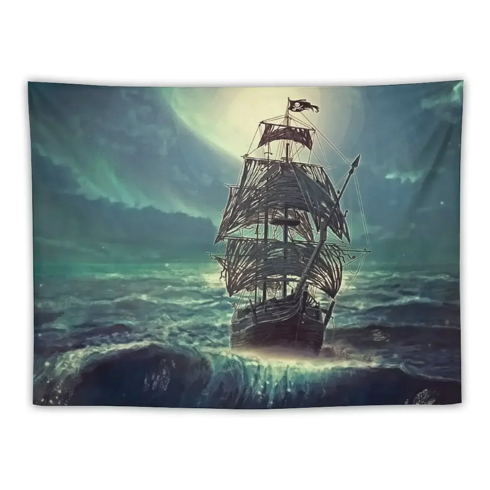 

Ghost Pirate Ship at Night Tapestry Bedroom Decorations Japanese Room Decor Tapestry