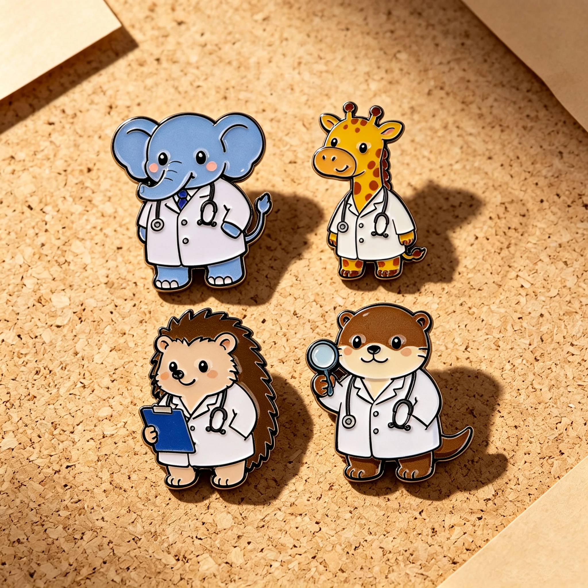 4pcs/Set Cartoon Animal Doctor Enamel Pin Cute Elephant Giraffe Otter Brooch Lapel For Backpack Hat Badges Jewelry Nurse Gifts