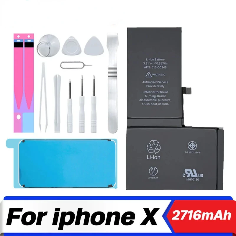 DIXSG-High Capacity Phone Battery for iPhone X Free Repair Tools Kit  2716mAh  Replacement Battery