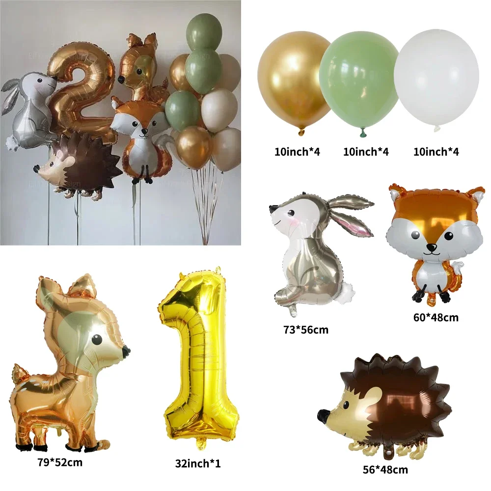 17-teiliges Ballon-Set mit Dschungeltier-Motiv, Girlandenbogen, Safari-Fuchs-Igel-Ballon für Geburtstagsfeier, Party-Dekoration, Zubehör – Detail 9