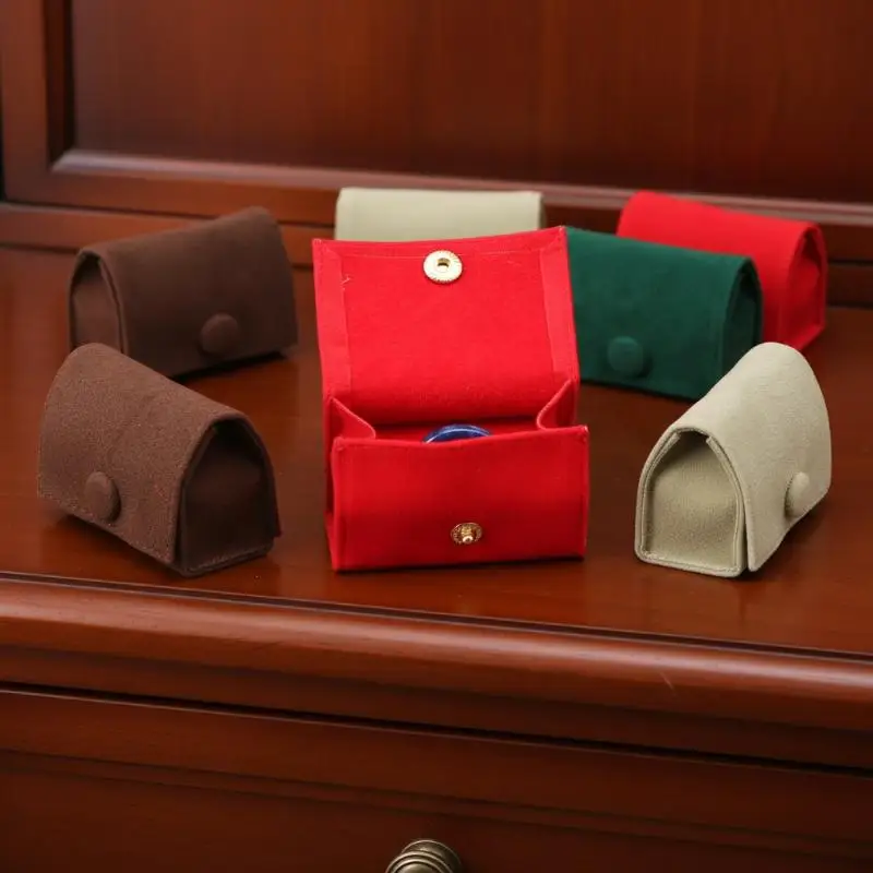 Velvet Mini Jewelry Bag With Snap Button Portable Ring & Earring Storage Pouch Travel Gift Packaging Case