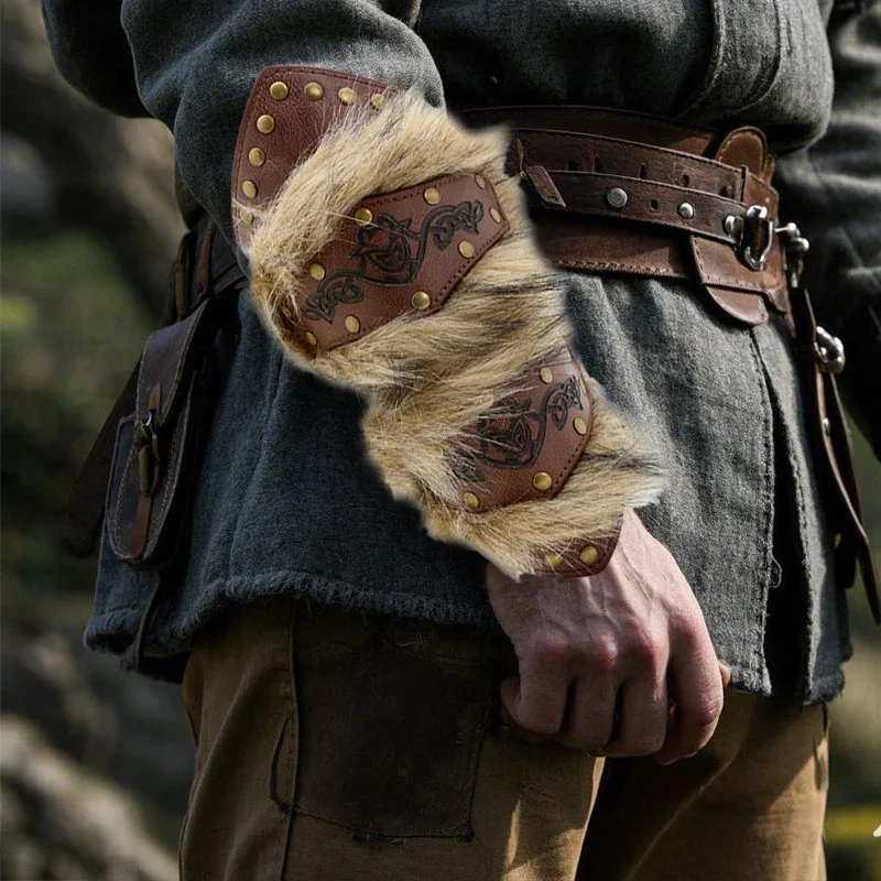 Steampunkowe ochraniacze na ramiona ze sztucznej skóry, bransoletki na nadgarstki z futrem, średniowieczne zbroje do kostiumów na Halloween i cosplay.