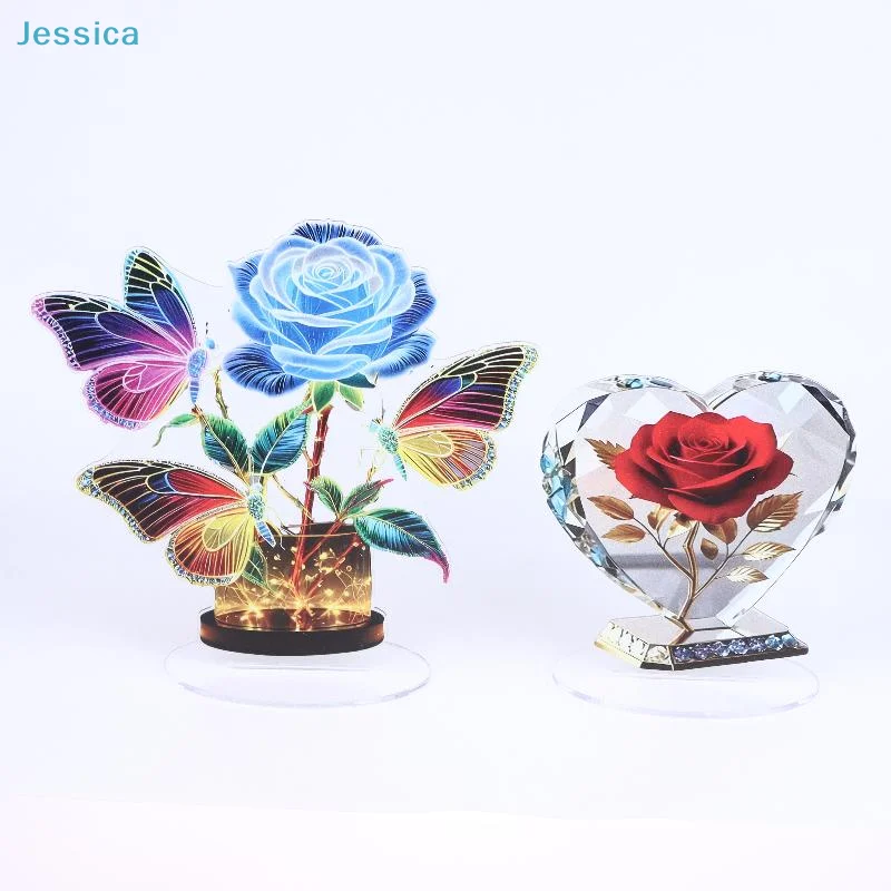♥2D Flat Acrylic Flower Ornament | Valentine's Day Gift With Rose, Butterfly & Dove Designs