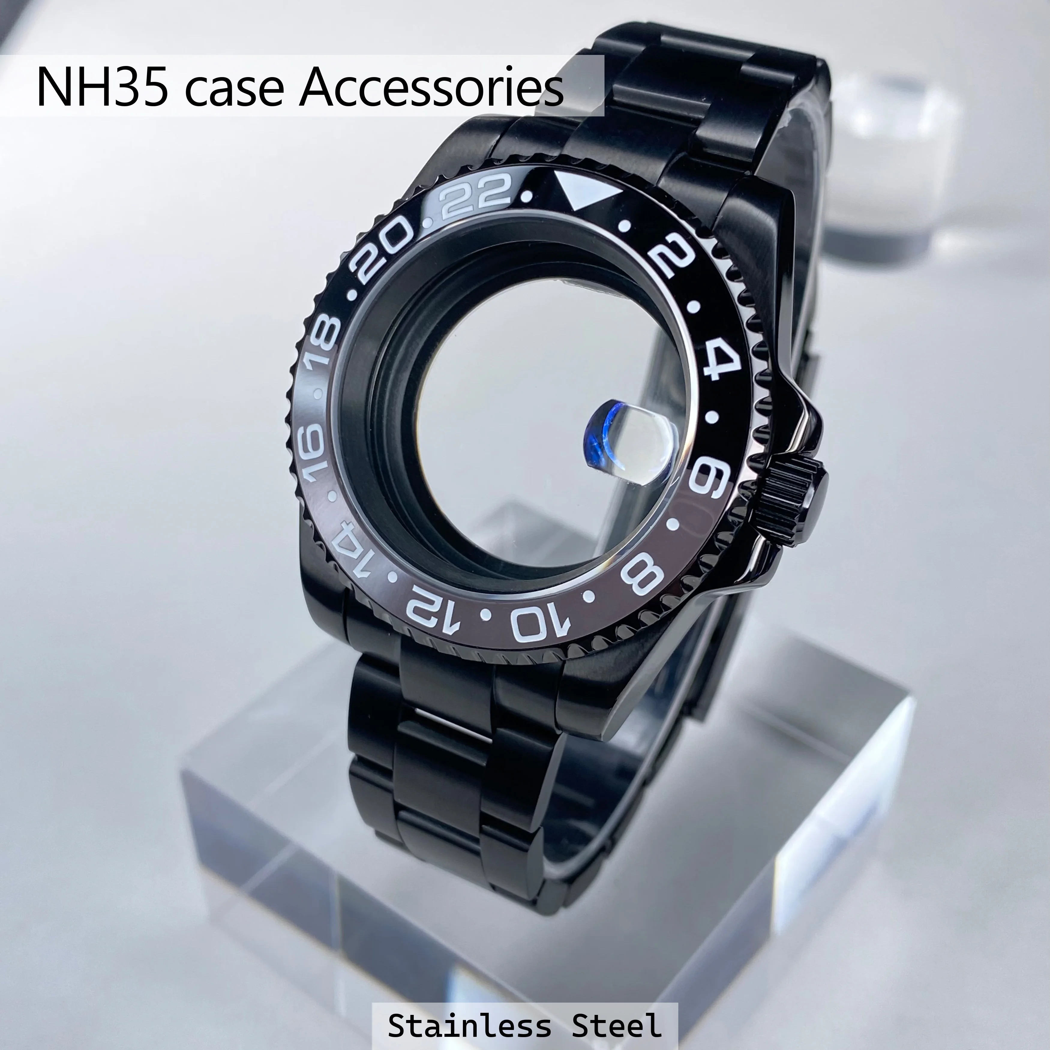 

Black NH35 watch case 40mm GMT/SUB 120 clicks Stainless Steel Sapphire Glass fit NH34 NH35 NH36 Movement Watch case NH35