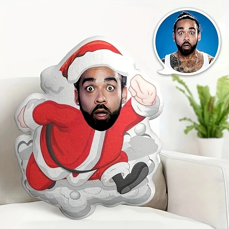 Personalized Custom Christmas Pillow, Individual Face And Body Pattern, Soft Plush Fabric, Zipper Closure, Home Decor, Holiday G