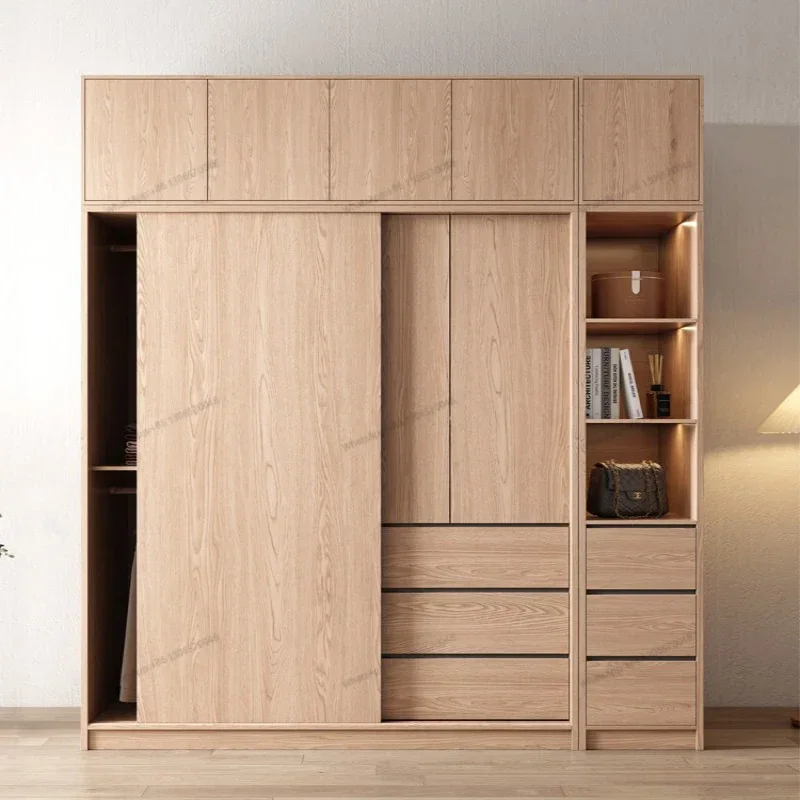 Nordic Sliding Door Wardrobe Cream Style Household Bedroom Small unit Sliding Door Cabinet Large wardrobe