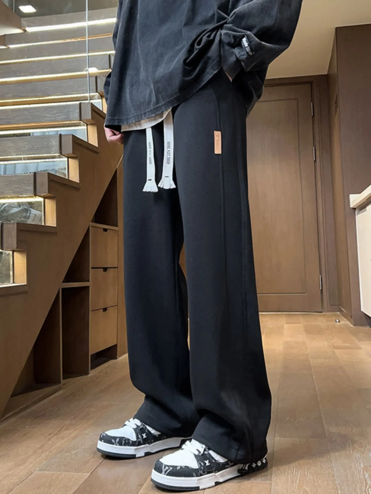 

Heavyweight Men's Sweatpants Spring Autumn American High Street Oversize Straight Leg Loose Drapey Wide Leg Pants