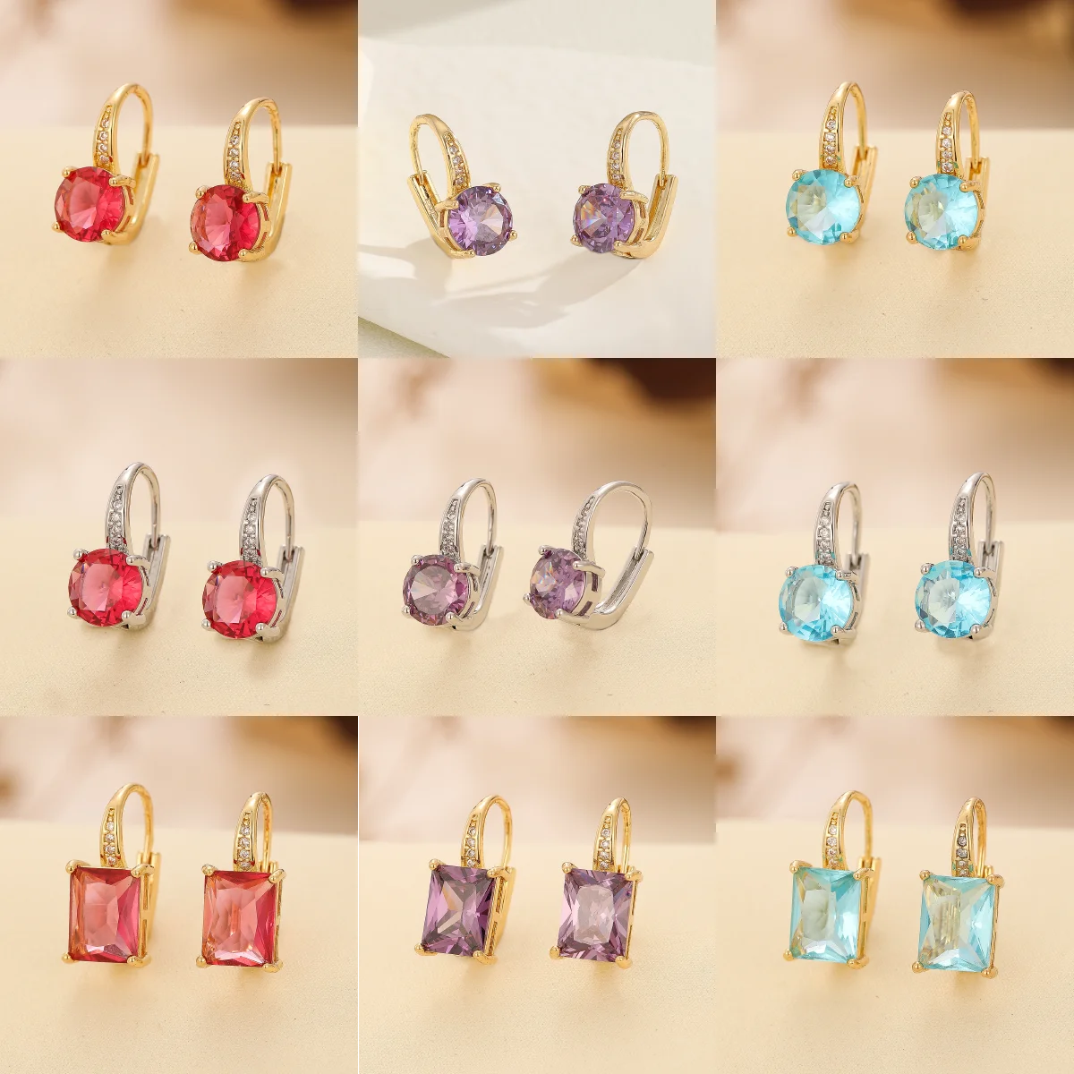 Elegant and versatile in Europe and America, women's oval, square, heart-shaped, colored ruby, zircon earrings as gifts for fami