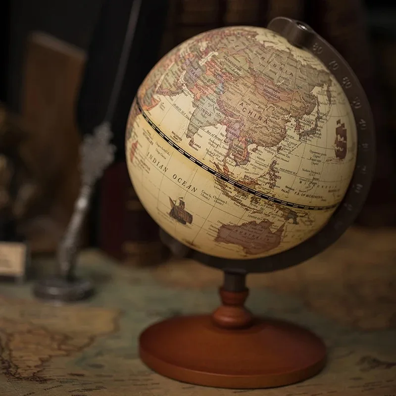 5 Inch Vintage Earth Globe, Geographical Map Wooden Decoration, Home Ornaments for Living Room and Office