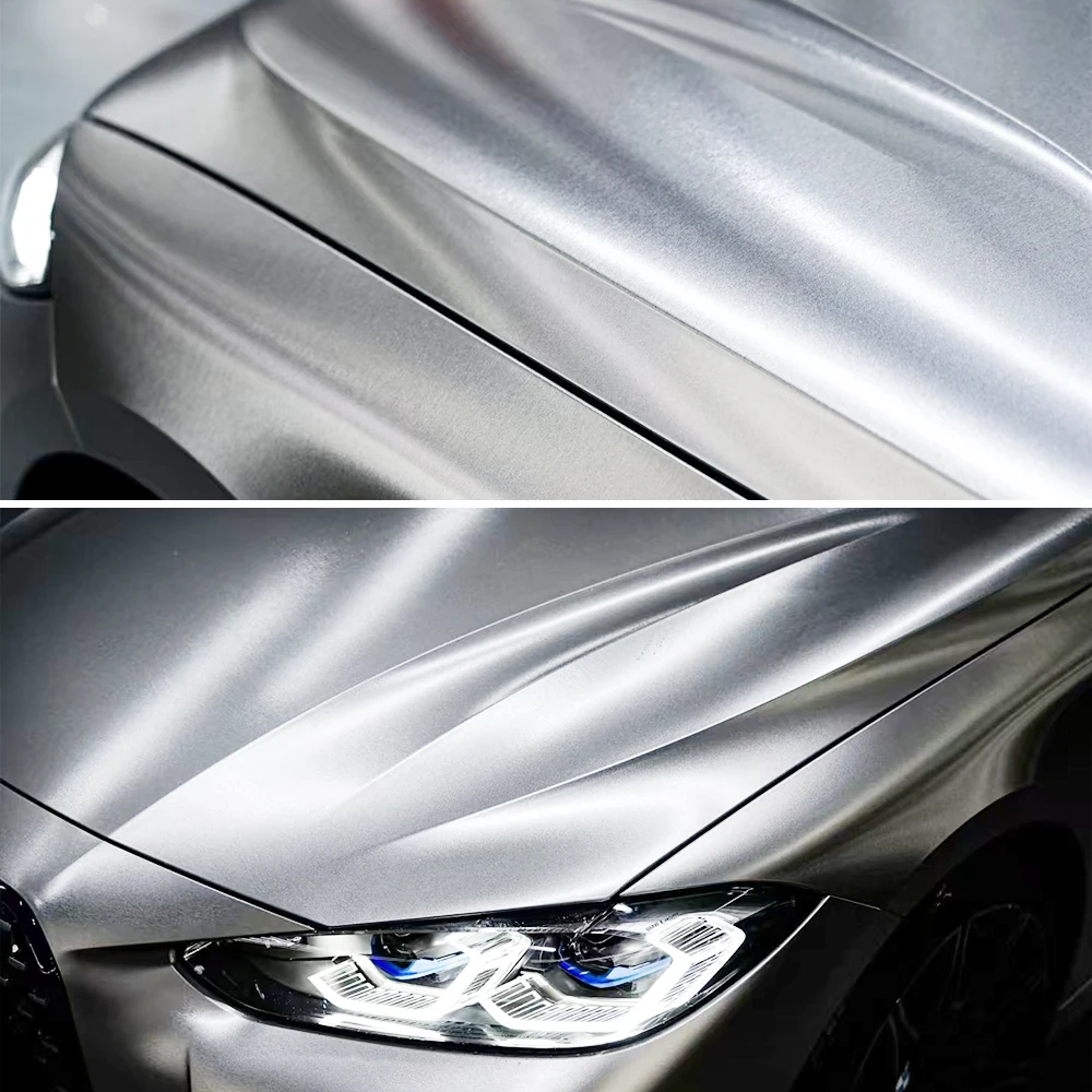 Matt Gebürstete Aluminium-Vinylfolie Silber Autoaufkleber PVC Selbstklebender Schutzaufkleber mit Luftfreisetzung Motorrad-Zubehör – Detail 5