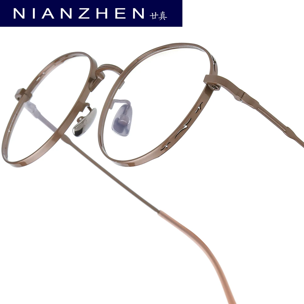NIANZHEN Titanium Alloy Eyeglasses Frame Women Round Brand Design Glasses Men Ultralight-Weight Retro Eyewear Spectacles 5081