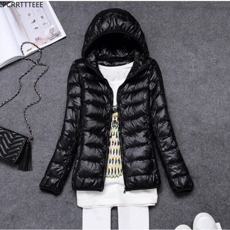 Women Spring Autumn Warm Thin Down Coat Ultra Light 90% White Goose Down Jacket with Bag Women's Overcoats Plus