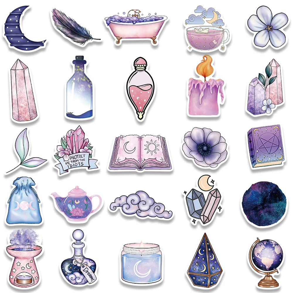 10/30/50/100pcs Cartoon Art Magic Witch Moon Crystal Cute Stickers Aesthetic Decals Laptop Scrapbook Phone Graffiti Sticker Toy