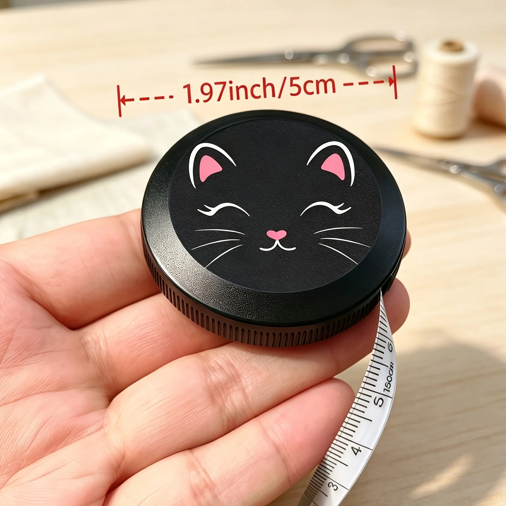 Cute Cat Expression Mini Telescopic Measuring Tape, 150Cm/60Inch, Double-Sided Imperial And Metric Measuring Tape