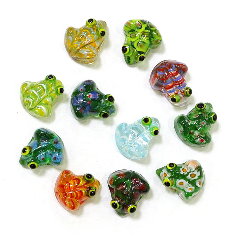 6pcs Custom Murano Glass Frog Mini Figurines Ornaments Cute Easter Cartoon Animal Tiny Toad Statues Home Desk Fairy Garden Decor