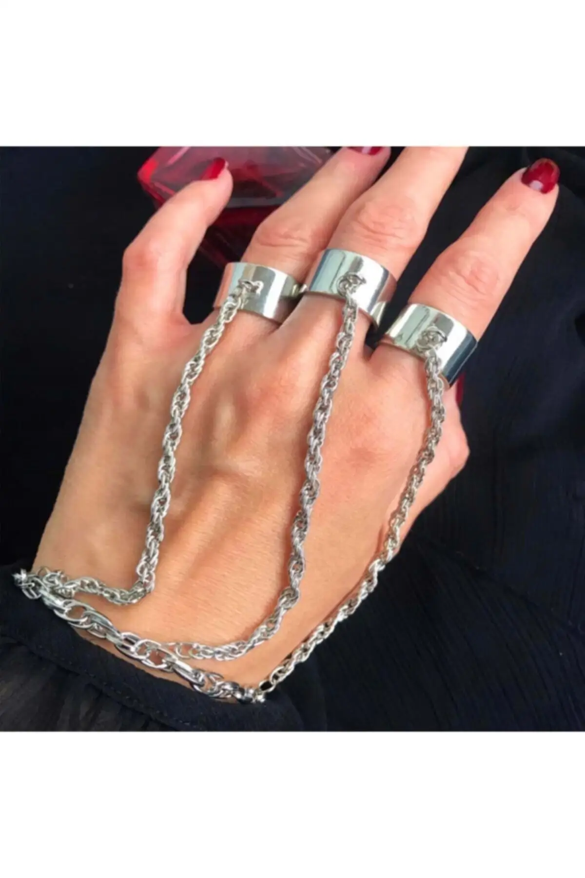 Gray Chain Bracelet Triple Ring KYZ139