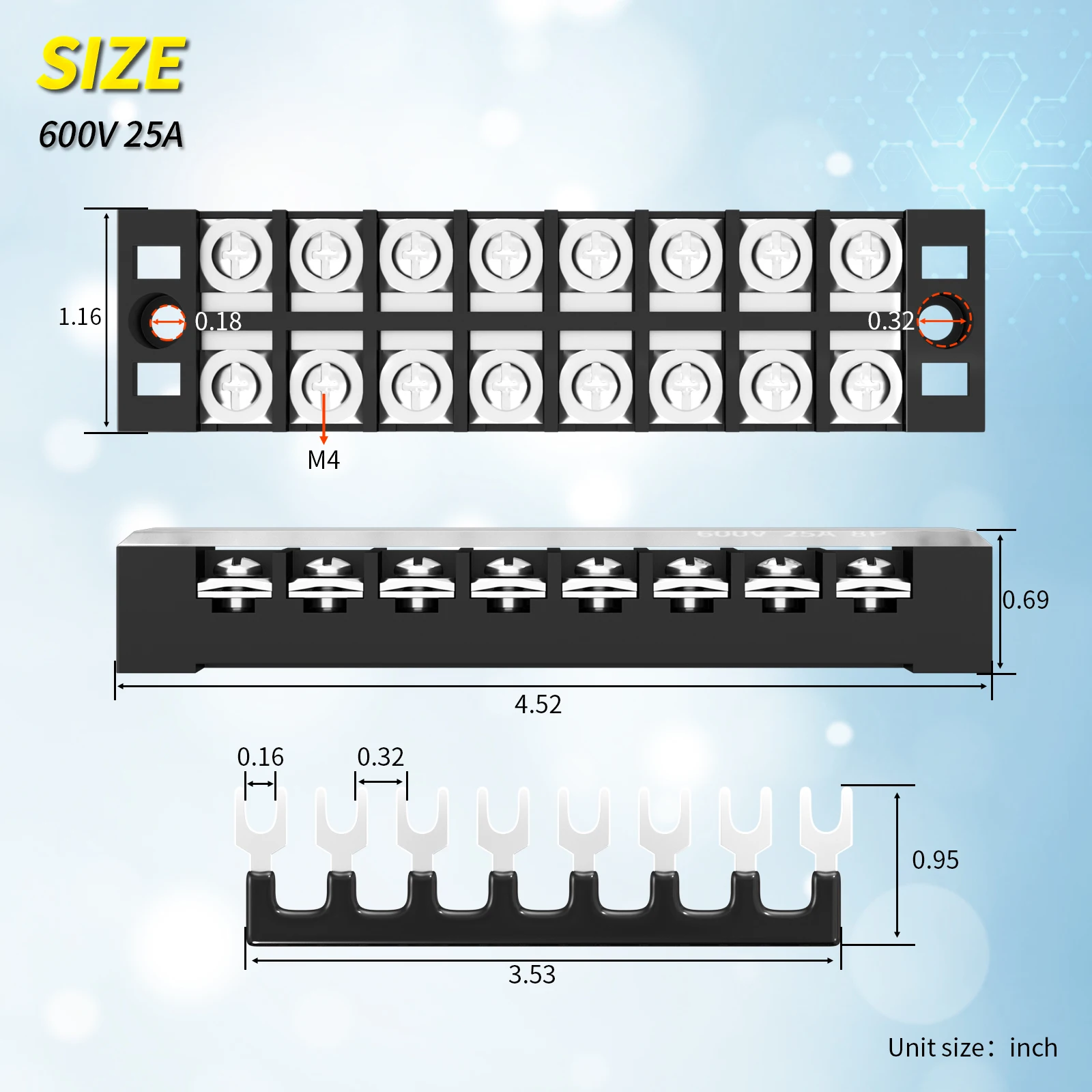 2PCS Terminal Block 25A 600V Dual Row Screw Terminal Strip with Cover 8 Position Pre-Insulated Wire Terminal Block with Jumpers