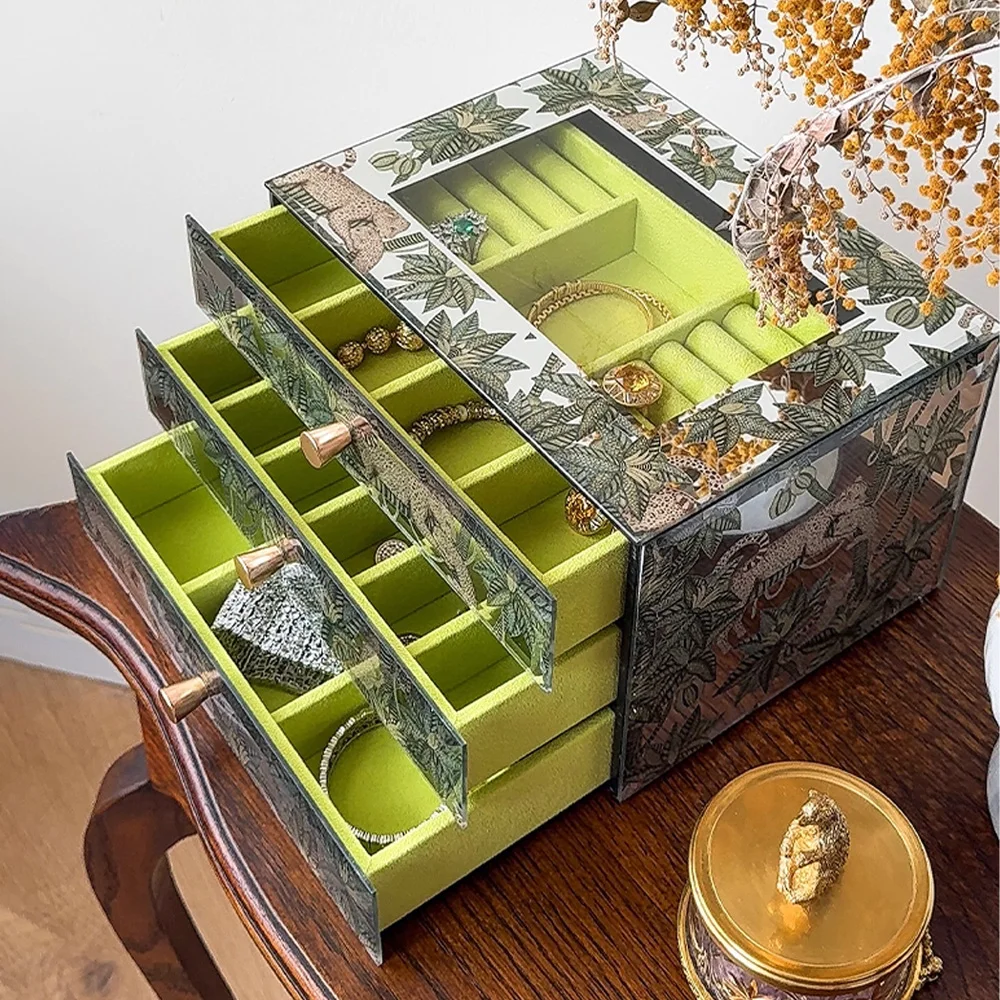 Luxury Popular Square Multi-Layer  Wooden Jewelry Storage Box Velvet Lining Drawer Organizer Rings Earrings Necklaces