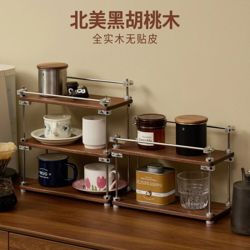 Solid Wood Desktop Cup Rack Multi-tier Storage Caddy for Coffee Mug Dressing Table Perfume Workspace Organizer