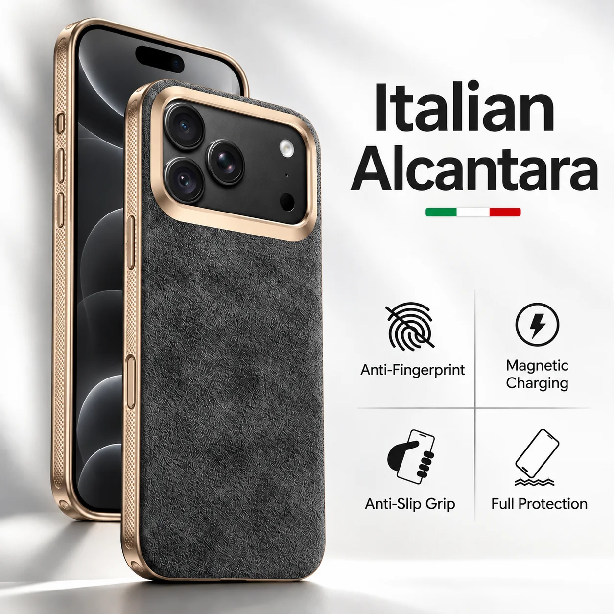 Real Italian Imported for Alcantara Magnetic Case for iPhone 18 17 Pro Max 18Pro With MagSafe Case Smart Button Protective Cover