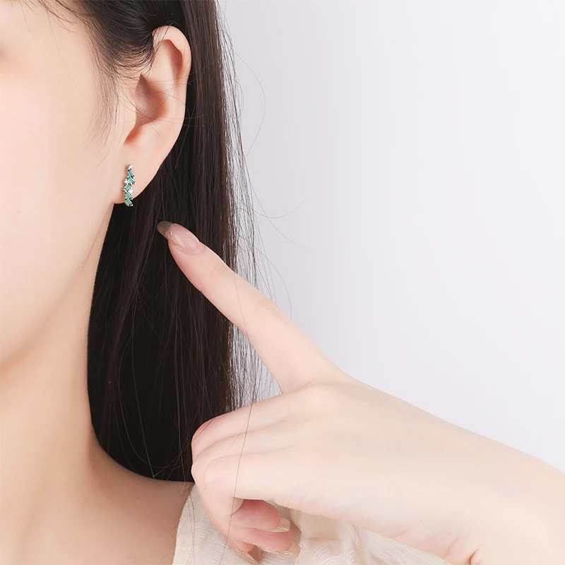 NEW Delicate Emerald Paraípa Original Sterling Silver Studs Earrings For Women Irregular Full Diamond Anniversary Gift Jewelry